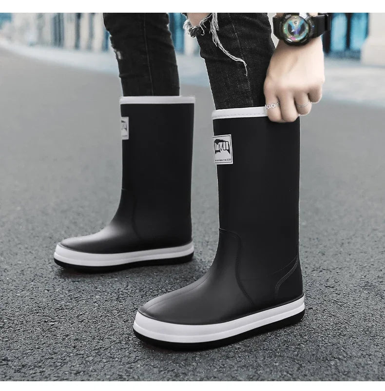 Men's Rain Shoes in The Cylinder Waterproof Wear-resistant Injection Molding Rubber Breathable New Outdoor Walking Water Shoes