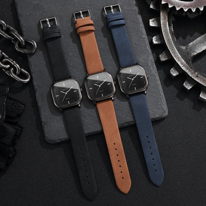 Fashion Square Dial Men's Watches Minimalist Quartz Watch Casual Leather Strap Wristwatch Reloj Hombre（Without Box）