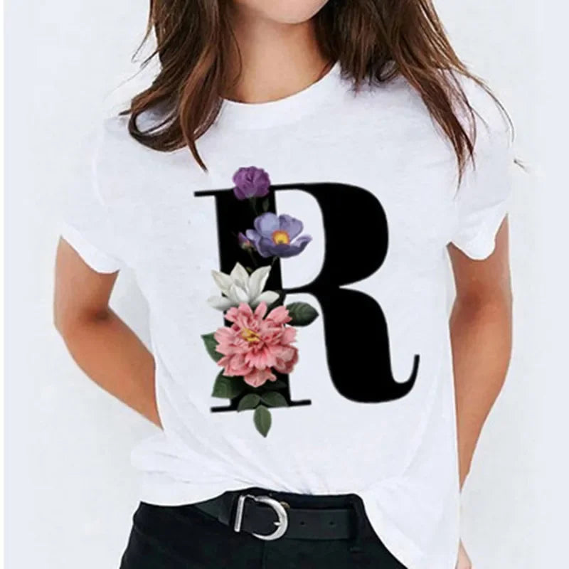 26 Letter Printed Women T-shirts Harajuku 2021 New Tops Casual Tee Summer Short Sleeve Graphic Female T shirt for Women Clothing