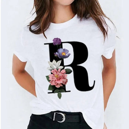 26 Letter Printed Women T-shirts Harajuku 2021 New Tops Casual Tee Summer Short Sleeve Graphic Female T shirt for Women Clothing