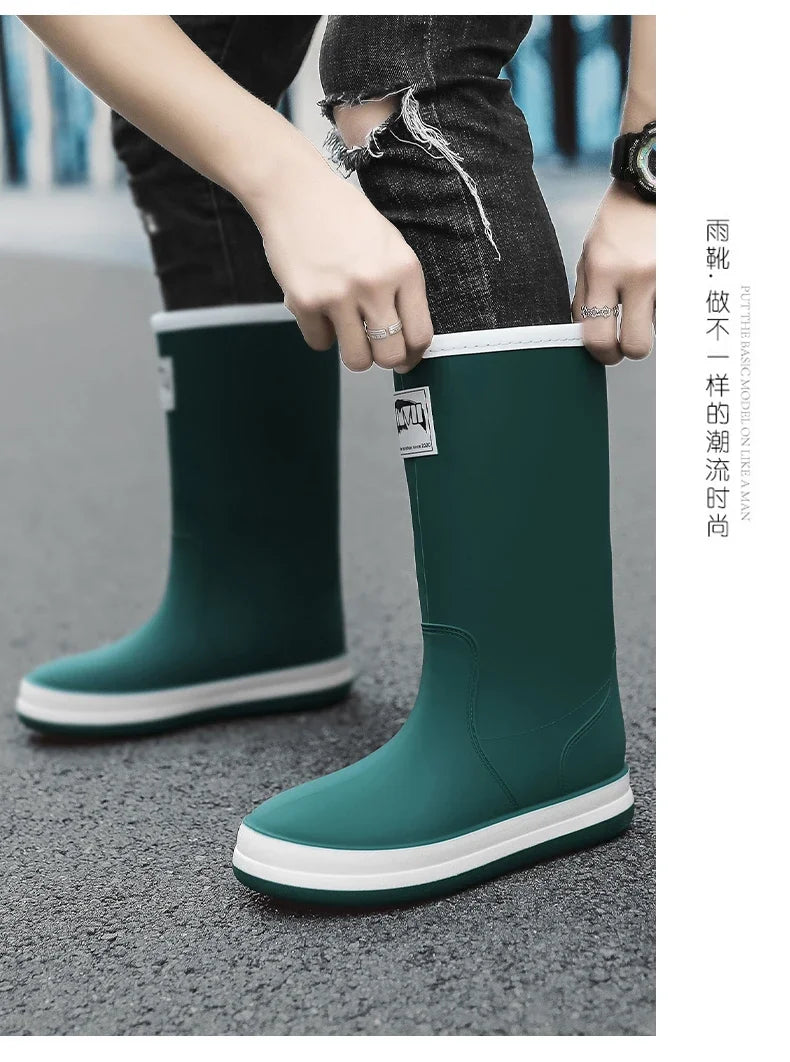 Men's Rain Shoes in The Cylinder Waterproof Wear-resistant Injection Molding Rubber Breathable New Outdoor Walking Water Shoes