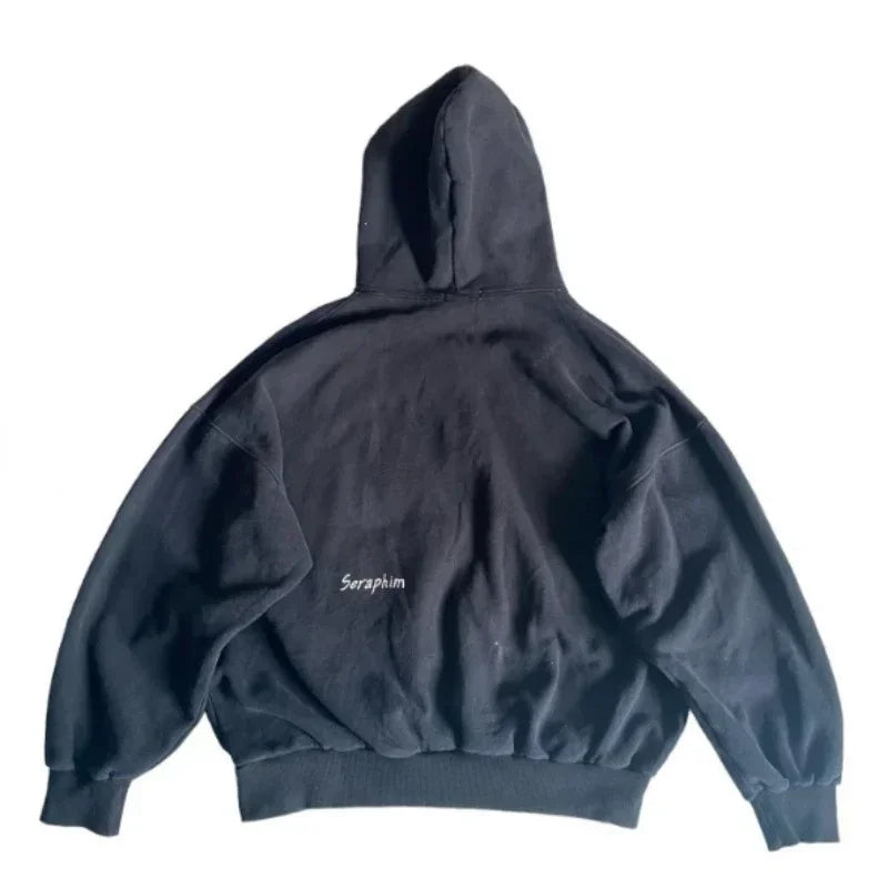 90S American Vintage Hoodies Gothic Pattern Zip Up Hoodie Winter Womens Mens Hip Hop Long Sleeve Coats Loose Hooded Sweatshirt