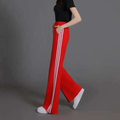 Slimming Straight Leg Sports Pants Women's Loose Casual High Waist Wide Leg Three Bar Student Long Trousers Autumn New Arrival