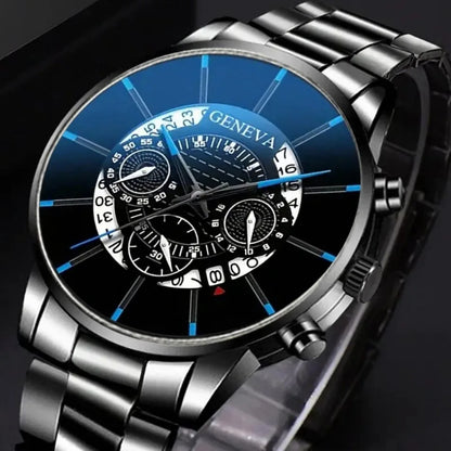 3 Piece  Men's Watch Set Fashionable Men's Business Quartz Alloy Classic Watch and Bracelet Pendant Is The Ideal Gift for Men