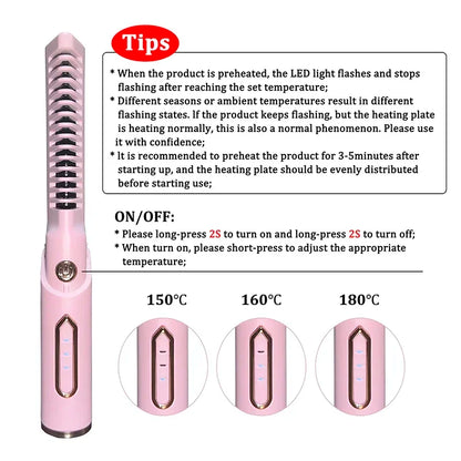 Portable Wireless Electric Hair Brush Heating Hair Straightener  2 IN 1 Home Travel Womem Anti-scalding Hair Straight Curly Comb