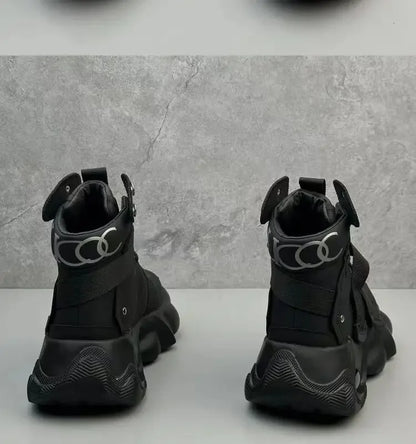 Men's High Top Thick Soled Height Increasing Comfort Waterproof Anti Slip Sports Shoes Buckle Belt Wear-resistant Fashion Boots
