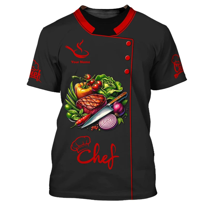 Funny Chef Work Uniform Men's T-shirts Personalization Name Custom Print Tees Casual O-neck Loose Short Sleeve Fashion Cook Tops