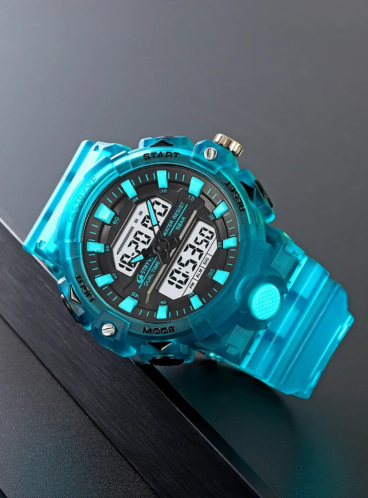 STRYVE Top Brand Electronic Watch For Men Outdoor Sports Waterproof Dual Time Display Quartz Wristwatches Rubber reloj hombre