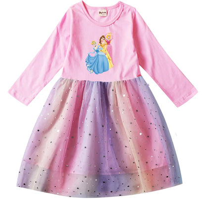 Snow White Princess Girls Toddler Prom Mesh Dresses Children Party Clothes Long Sleeve Princess Costume Kids Fall Dresses