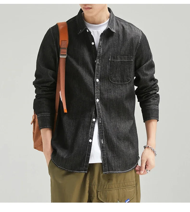New Four Seasons Men's Long Sleeve Denim Shirt Cotton Jacket No Ironing Casual Social Comfortable and Breathable 3 Colors