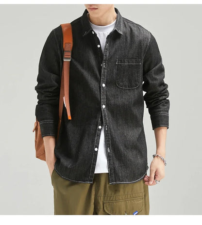 New Four Seasons Men's Long Sleeve Denim Shirt Cotton Jacket No Ironing Casual Social Comfortable and Breathable 3 Colors