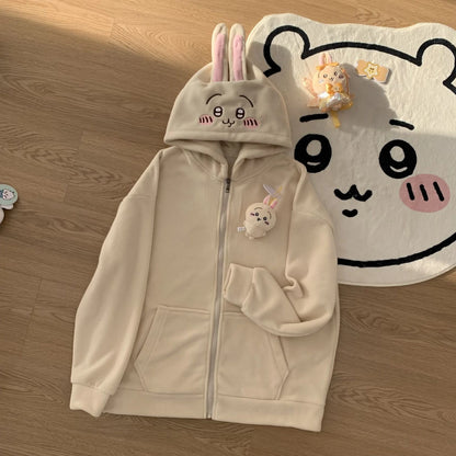 Streetwear Zipper Hoodie Y2K Womens Clothes Harajuku Gothic Kawaii Cute Embroidery Oversized Hooded Sweatshirt Jacket Coat