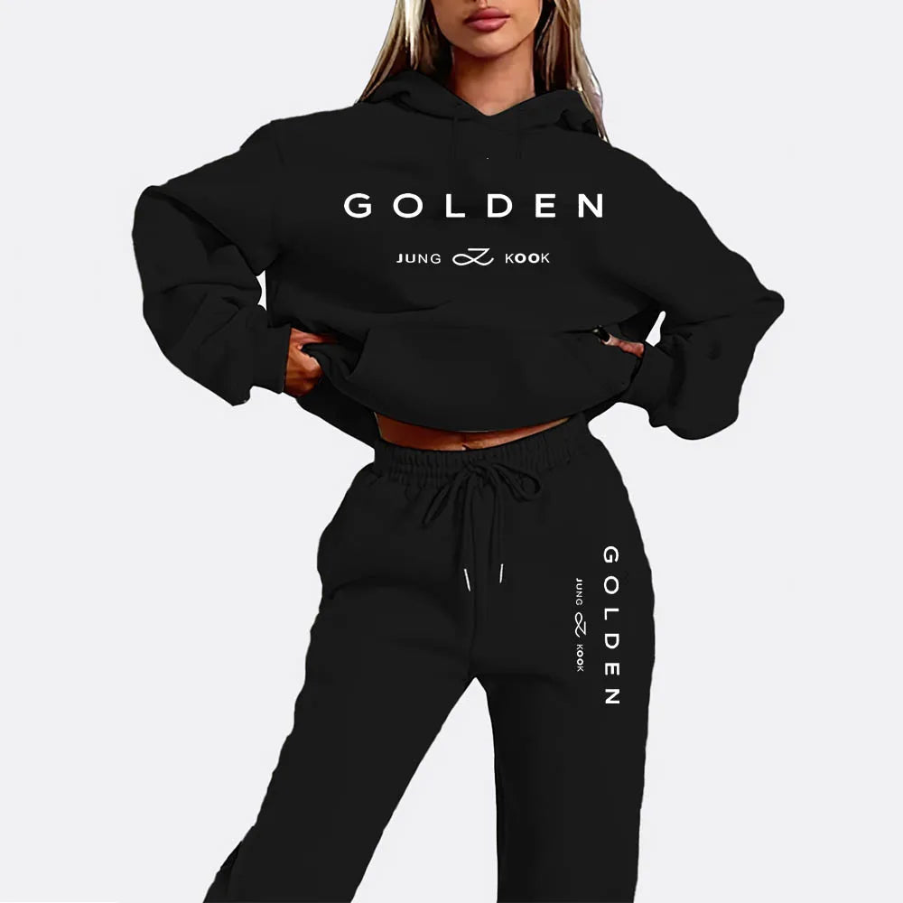 Unisex Vintage Kpop Hoodie Set 2025 Warm Winter Sweatshirt Jungkook Golden Album Merch Hoodies for Men And Women