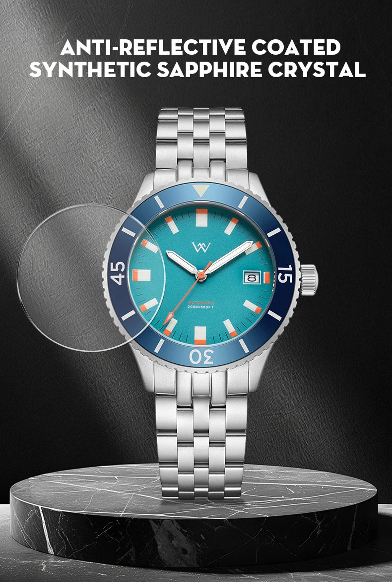 WM Watch NH35 Automatic Mechanical Watch Men Sapphire AR Coated 200M Water Resistant Ceramic Bezel Welly Merck Watches 203M-WM