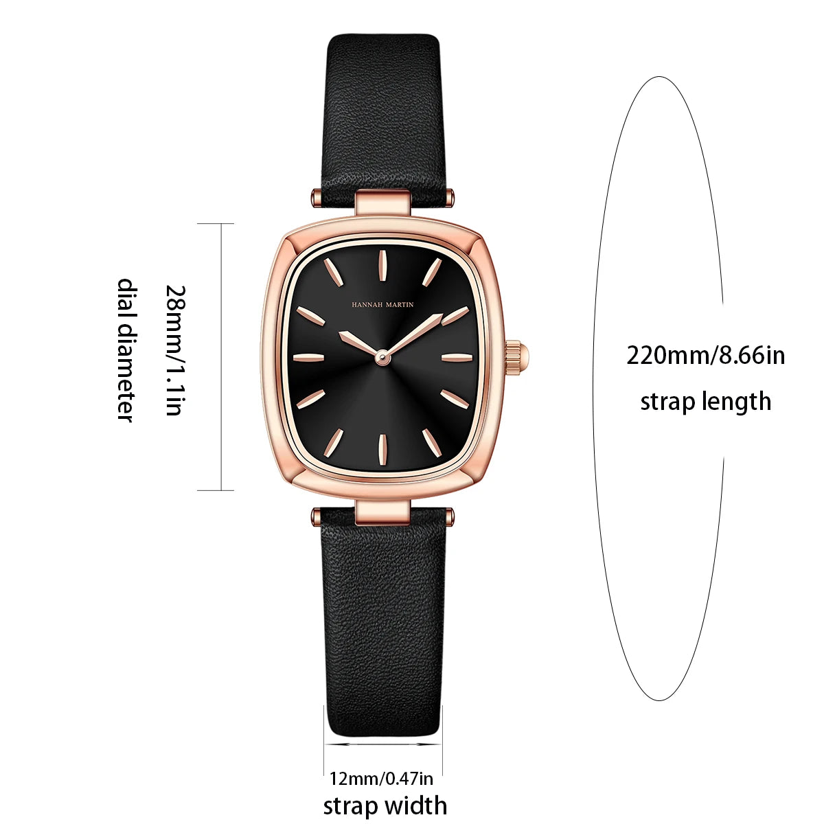 2024 New Womens Watch Hannah Martin Original Leather Rose Gold Simple Quartz Watch Top Brand 3Bar Waterproof Fashion Women Watch