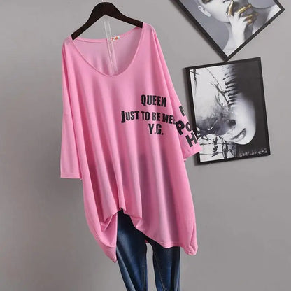 Oversize Letter Printing T Shirt Tops Summer New Short Sleeve Loose Solid All-match Thin Pullovers Casual Fashion Women Clothes