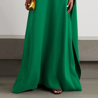 Yeezzi Women's Elegant Solid Color Church Dress 2025 New Spring Summer Cape Sleeves Asymmetric Party Evening Maxi Dresses