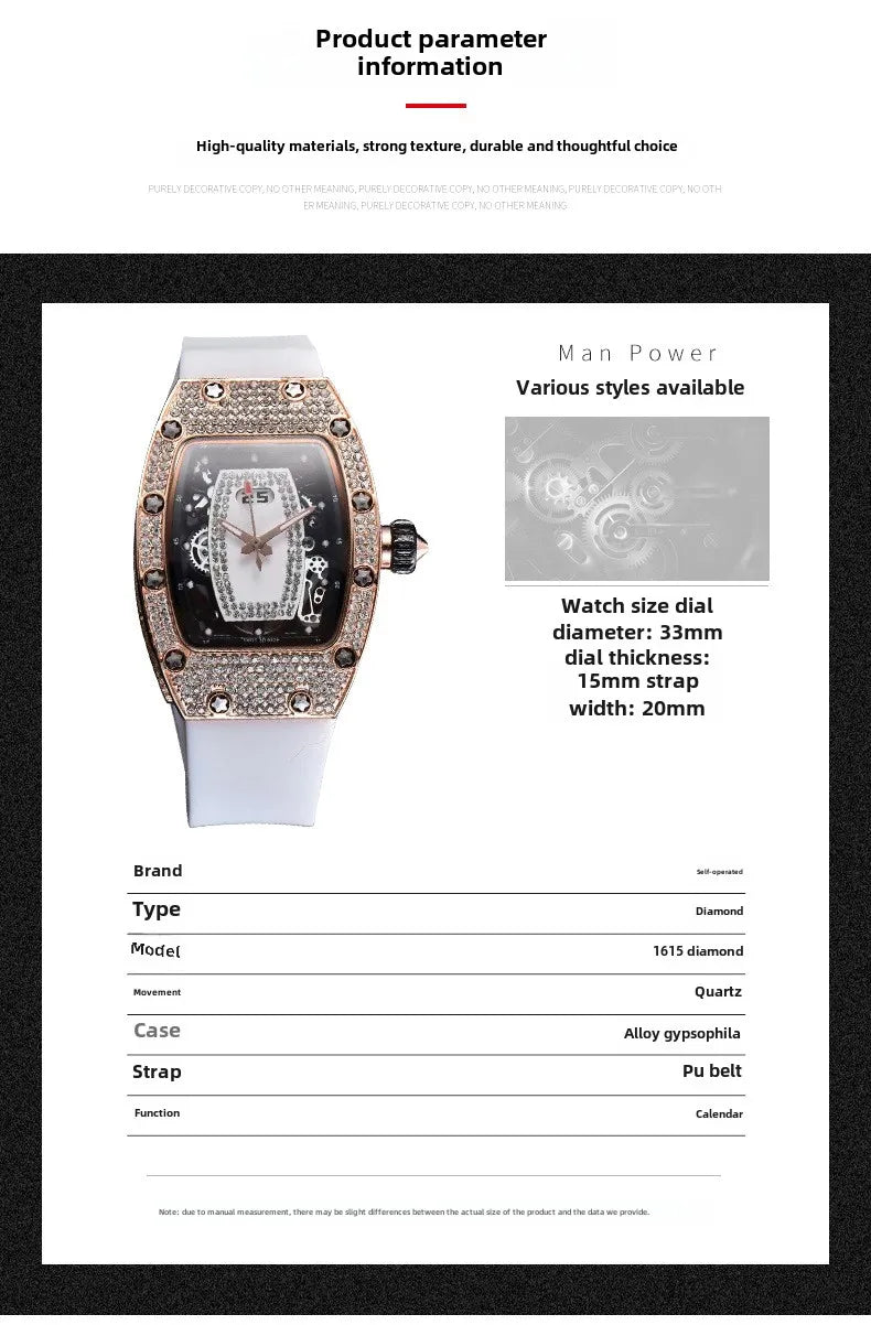 Manufacturer's spot supply, business fashion diamond-set, women's quartz watch red lip wine barrel-shaped watch