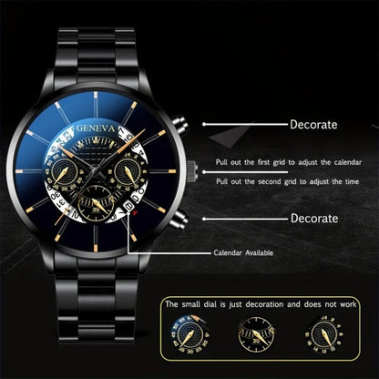 3 Piece  Men's Watch Set Fashionable Men's Business Quartz Alloy Classic Watch and Bracelet Pendant Is The Ideal Gift for Men