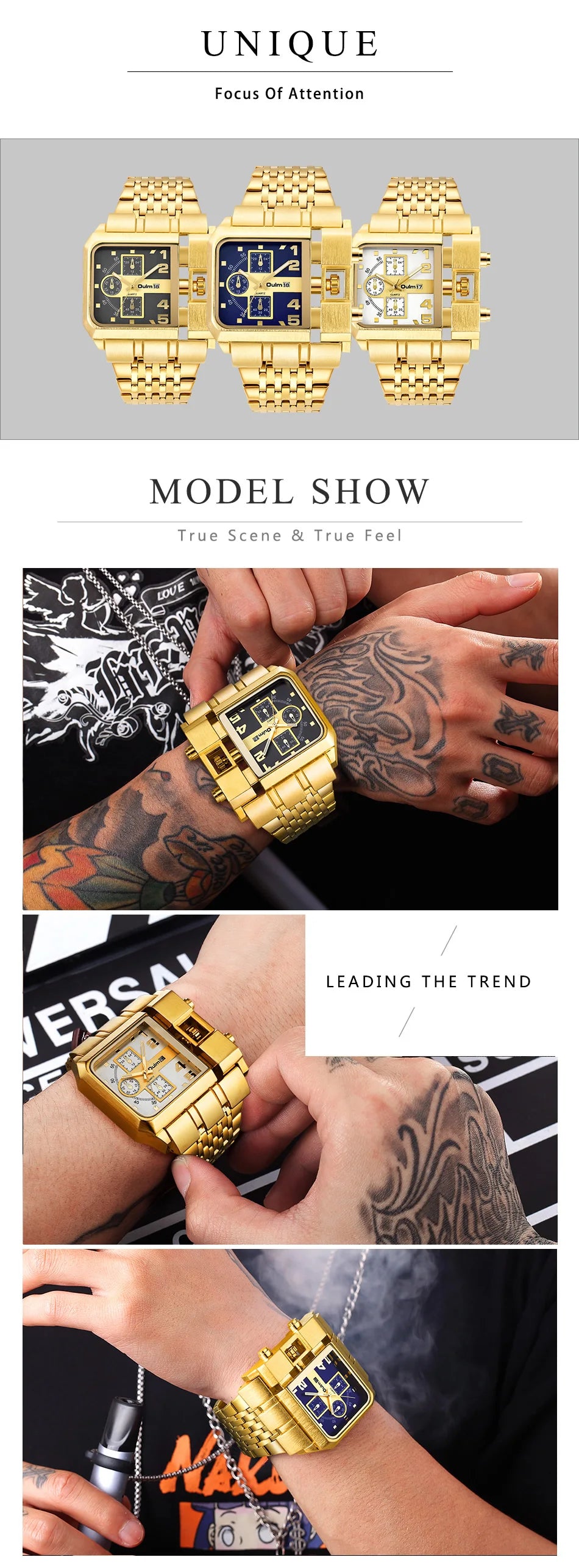 Oulm 3364 Luxury Brand Watch Stainless Steel Male Quartz Clock Auto Date Unique Military Men's Wristwatches Relogio Masculino