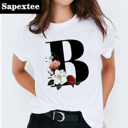 26 Letter Printed Women T-shirts Harajuku 2021 New Tops Casual Tee Summer Short Sleeve Graphic Female T shirt for Women Clothing