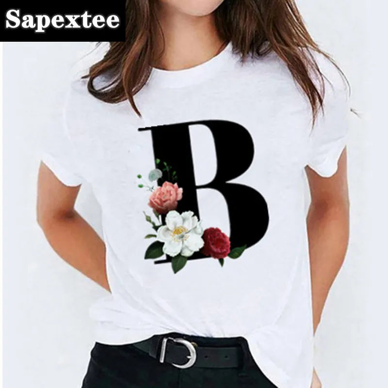 26 Letter Printed Women T-shirts Harajuku 2021 New Tops Casual Tee Summer Short Sleeve Graphic Female T shirt for Women Clothing