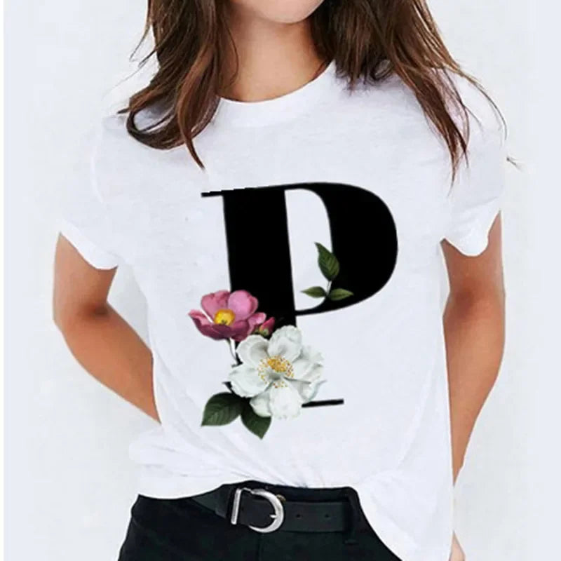 26 Letter Printed Women T-shirts Harajuku 2021 New Tops Casual Tee Summer Short Sleeve Graphic Female T shirt for Women Clothing