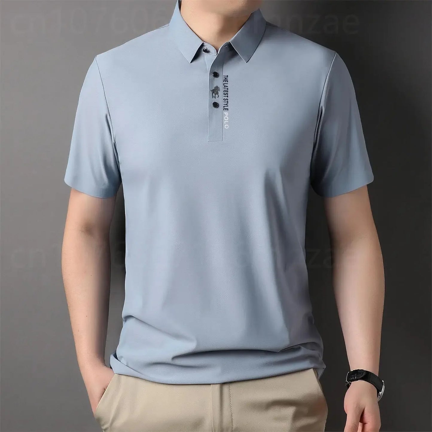 Brand High-End Summer Business Quality Short Sleeved Polo Shirt 2023 Men Trend Casual No Trace Printing Ice Silk Soft Breathable