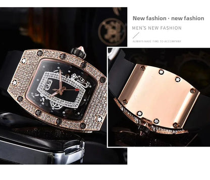 Manufacturer's spot supply, business fashion diamond-set, women's quartz watch red lip wine barrel-shaped watch