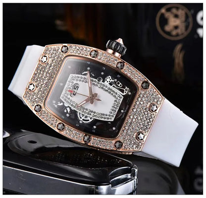 Manufacturer's spot supply, business fashion diamond-set, women's quartz watch red lip wine barrel-shaped watch