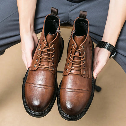 Fashion Outdoor Men Boots Anti-slip Wearable Boots Lace Up Versatile Male Leather Shoes Business Ankle Boot Dating Loafers Shoes