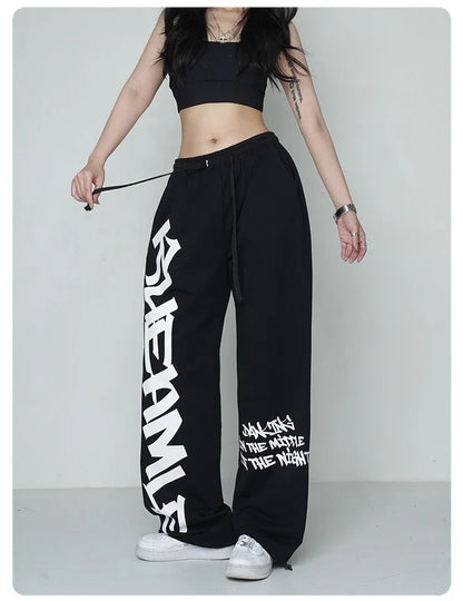 Korean Y2K Streetwear White Jogging Sweatpants Women Harajuku Sports Pants Oversized Hip Hop Letter Wide Leg Trousers