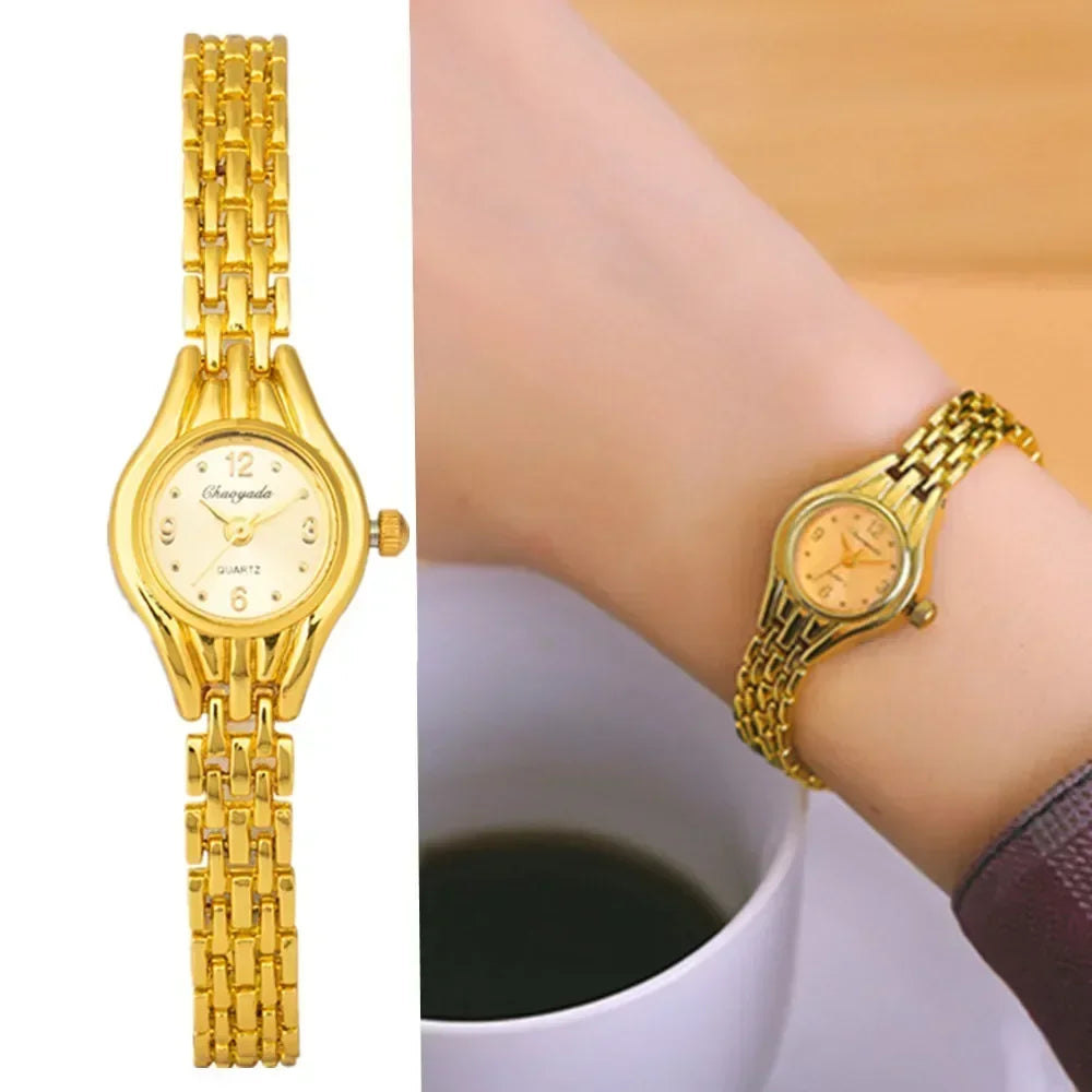 Women's Gold Bracelet Watch Fashion Elegant Small Dial Alloy Quartz Wristwatch Woman Luxury Ladies Watch Clock Gift Reloj Mujer