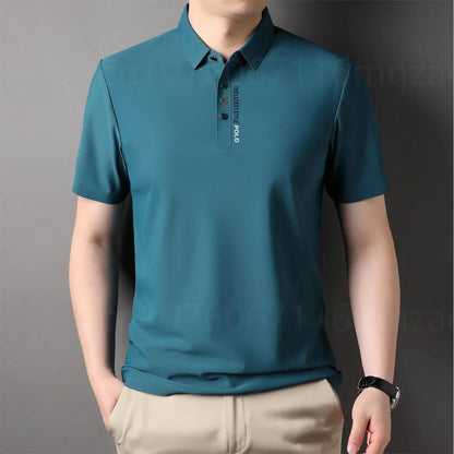 Brand High-End Summer Business Quality Short Sleeved Polo Shirt 2023 Men Trend Casual No Trace Printing Ice Silk Soft Breathable