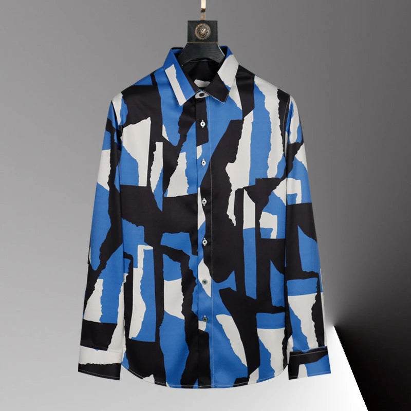 Hot men's shirt 3D printed pattern men's shirt long-sleeved lapel single-breasted fashion casual design slim body large size 6xl