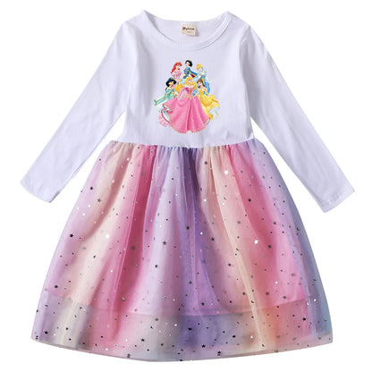 Snow White Princess Girls Toddler Prom Mesh Dresses Children Party Clothes Long Sleeve Princess Costume Kids Fall Dresses