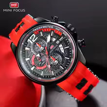 MINI FOCUS Red Watch for Men Fashion Luxury Chronograph Quartz Wristwatch with Silicone Band Luminous Hands Date Waterproof 0350