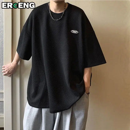 Men's Short Sleeve Summer Loose Round Neck T-shirt Trendy Brand Label Simple Half Sleeve