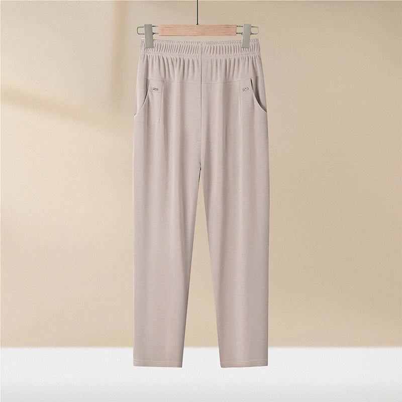 Middle Aged Women's Pants Summer Thin High Waiste Elastic Loose Straight Pants Female Casual Trousers 5XL 6XL 7XL 8XL
