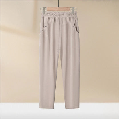 Middle Aged Women's Pants Summer Thin High Waiste Elastic Loose Straight Pants Female Casual Trousers 5XL 6XL 7XL 8XL