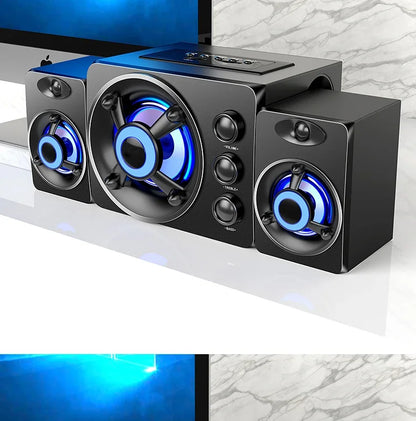 Powerful Bluetooth Speakers Colorful LED Home TV Theater Sound Wireless Subwoofer 3D Stereo Surround Wooden Material USB Wired
