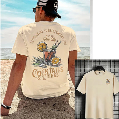 COCKTAILS DRINKS Printed T-shirt Men Summer Beach Short Sleeved Tops Unisex Casual Loose T Shirts Street Men's Cotton Tees