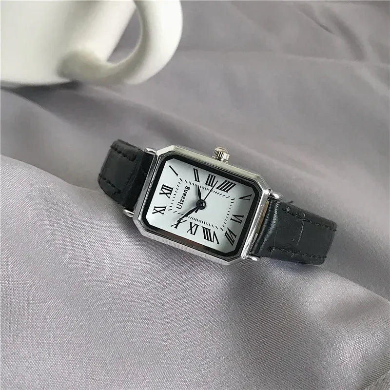 Retro Watches Classic Casual Quartz Dial Leather Strap Band Rectangle Clock Fashionable Wrist Watches for Women Harajuku Y2k