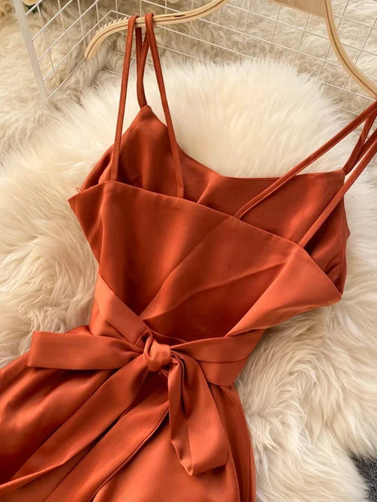 Summer European American Fashion New Vacation Beach Dress Women's Cross V-neck Sexy Strapless Strap Slim Party Dress C726