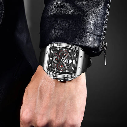 LIGE Men Watch Fashion Business Silicone Waterproof Watches for Men Military Sport Square Quartz Chronograph Relogios Masculino