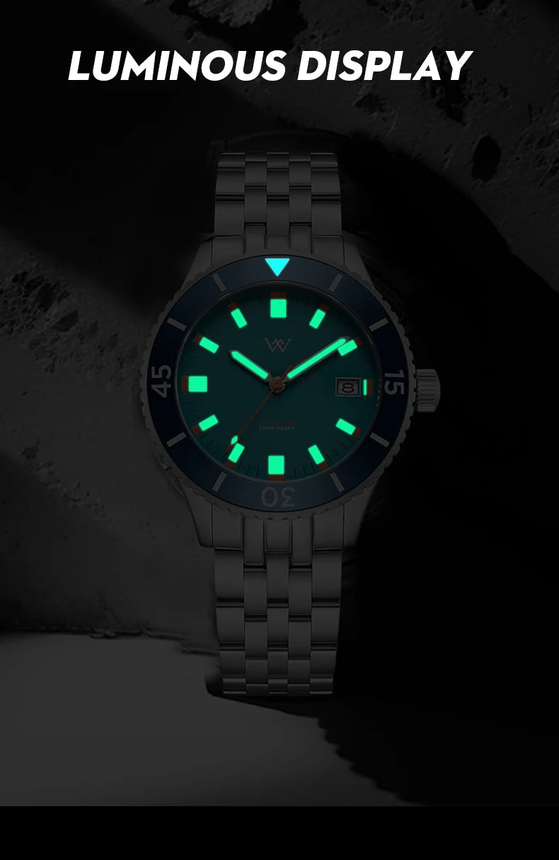 WM Watch NH35 Automatic Mechanical Watch Men Sapphire AR Coated 200M Water Resistant Ceramic Bezel Welly Merck Watches 203M-WM