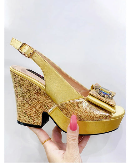 2023 Newest Wedding Women Shoes Nigeria Africa 10cm High Heels Party Gathering Crystal Design Women Shoes Fashion Ladies Shoes