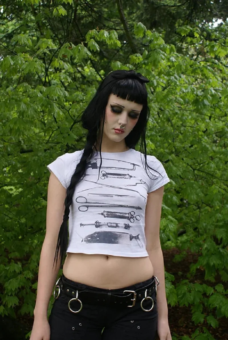 Summer Emo girls Y2k style clothes Harajuku print grunge Short Tops women's 90s T-shirts Fashion Goth Baby Tees Crop Tops 2000s