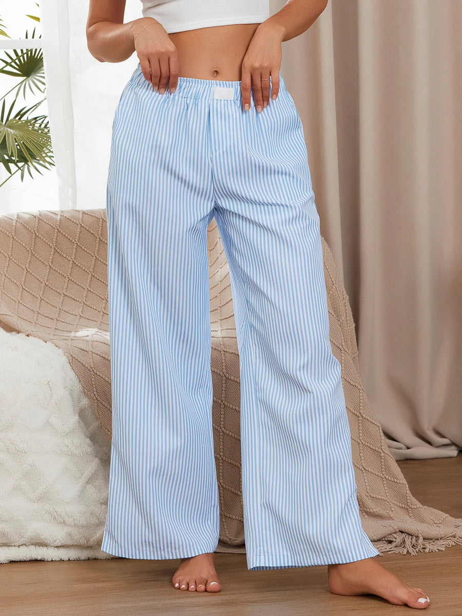 Split Hem Wide Leg Pants Casual y2k Stripe Elastic High Waisted Lounge Pants With Pockets Comfy Work Pants For Women Streetwear
