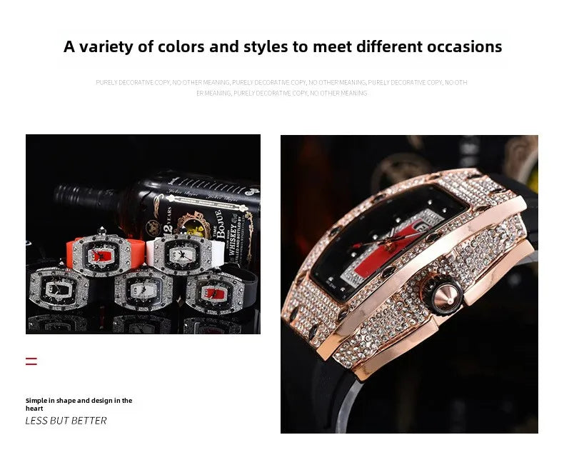 Manufacturer's spot supply, business fashion diamond-set, women's quartz watch red lip wine barrel-shaped watch